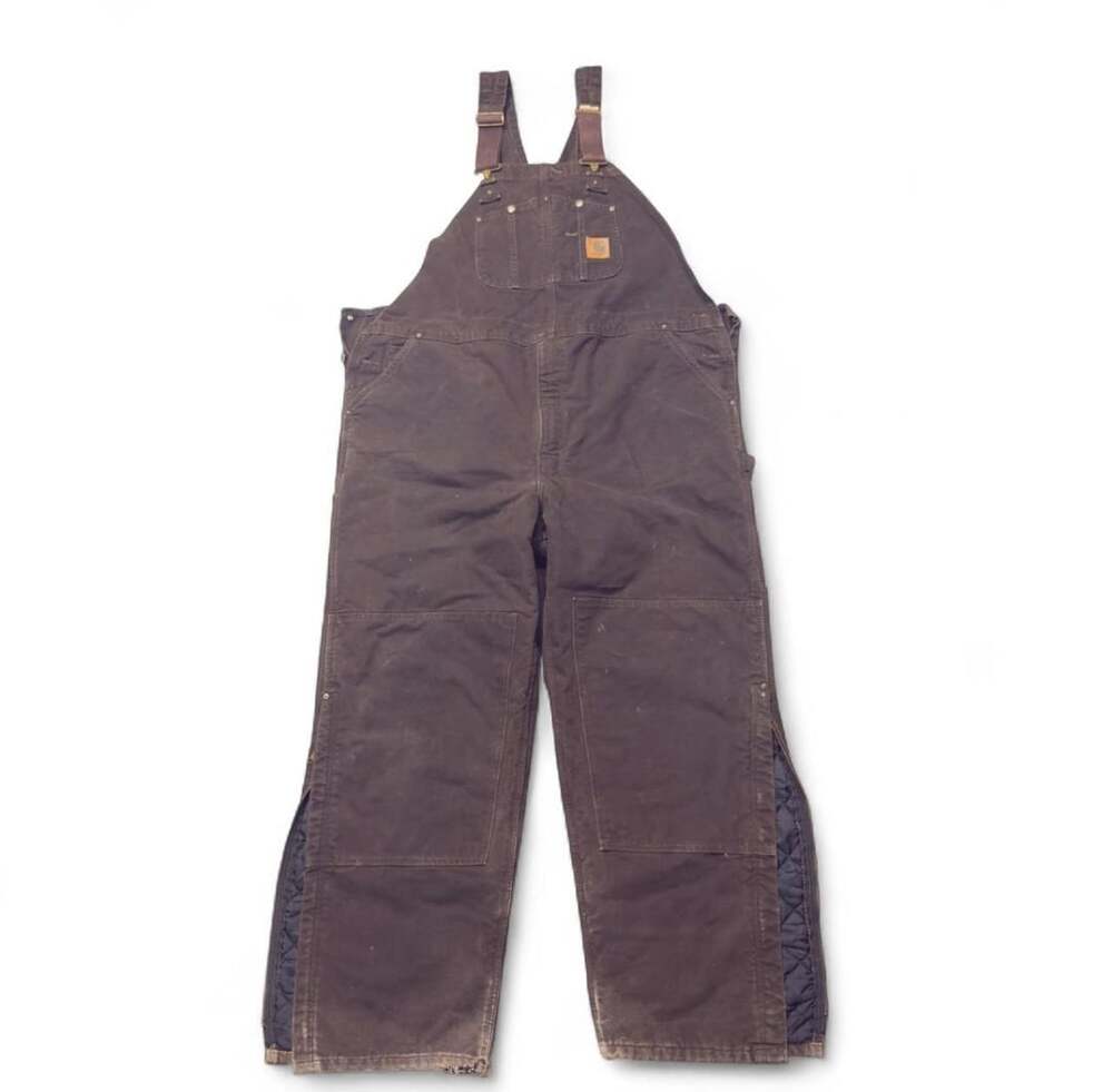 Carhartt R27 DKB Quilted Lined Bib Overalls Size 48 x 32 Dark Brown